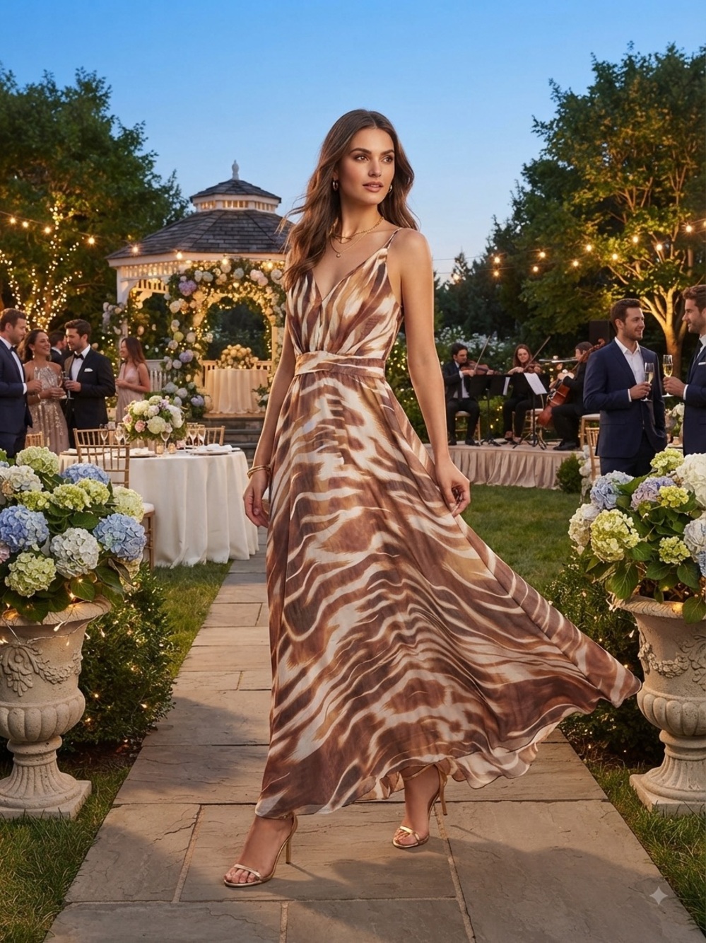 Rubber Ducky Productions, Inc. Brown & Cream Animal-Print Y2K Maxi Dress